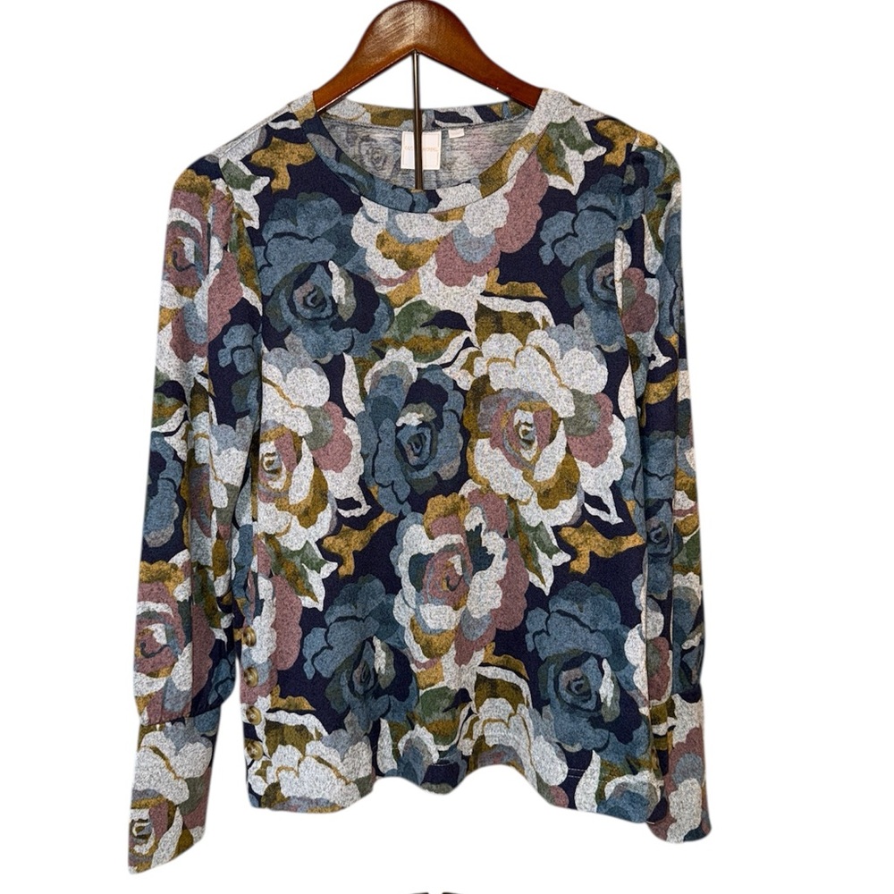 Zac & Rachel Long Cuff Sleeve Floral Blouse Size Small